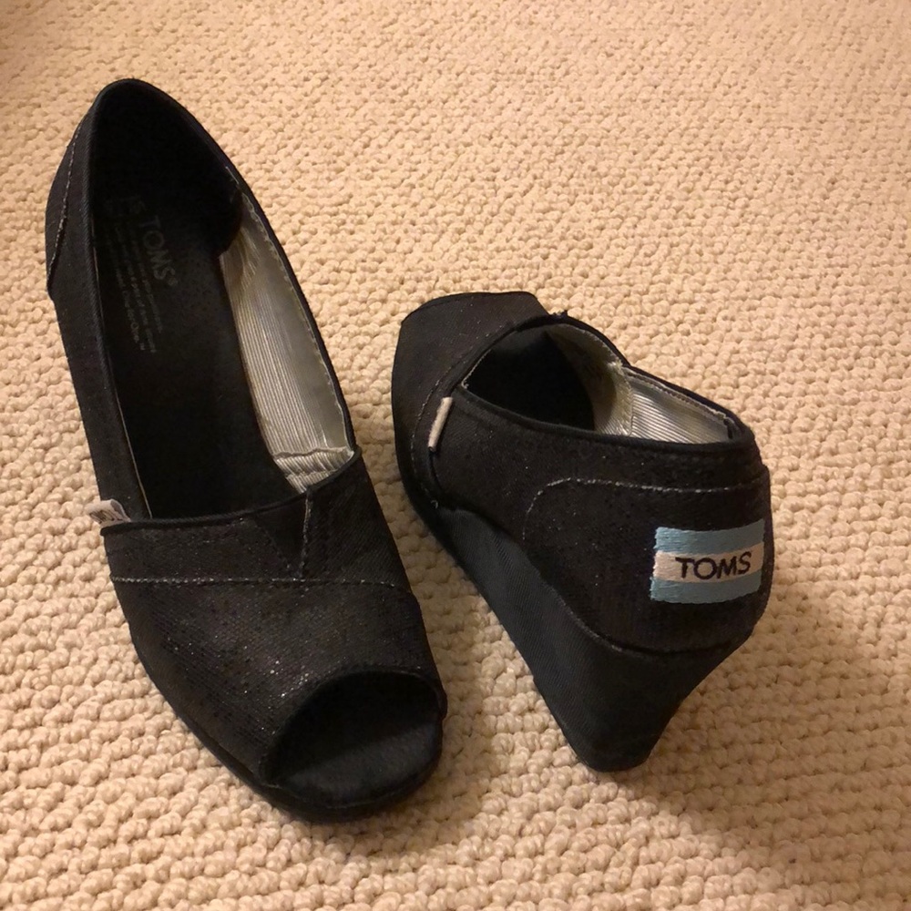 TOMS Black Glitter Wedges